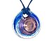 Sterling Silver Blue and White-Tone Round Murano Glass Pendant w/ Navy Cord