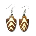 African Sheild Genuine Bone Carving Dangle Earrings