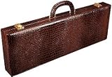 Genuine Brown Leather Poker Chip Case with Alligator Textures - Holds 600 chips