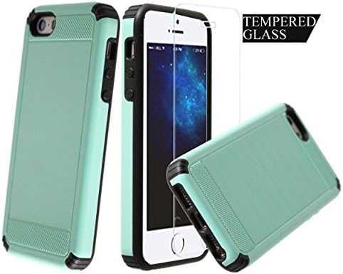 Dual Layer Armor [Free Tempered Glass Screen Protector][ Drop Protection] Full Body Protective Hybrid Case cover for Apple iPhone 5 / 5S / 5SE (Mint)