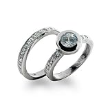 Eve's Addiction Sterling Silver Bezel Set Ring with Matching Band