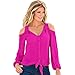 Sunward(TM) Women Fashion Deep V Collar Strapless Chiffon Long Sleeve Shirt (XLarge, Hot Pink)