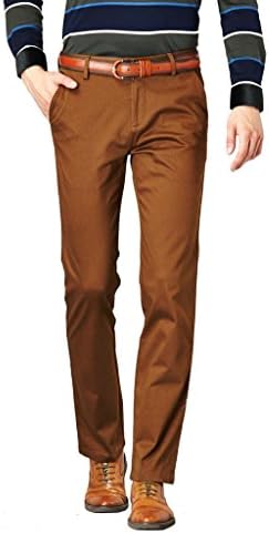 CNCN Men's Fashion Casual Straight Leg Elastic Business Style Solid Color Cotton Pants Dark khaki Size 32