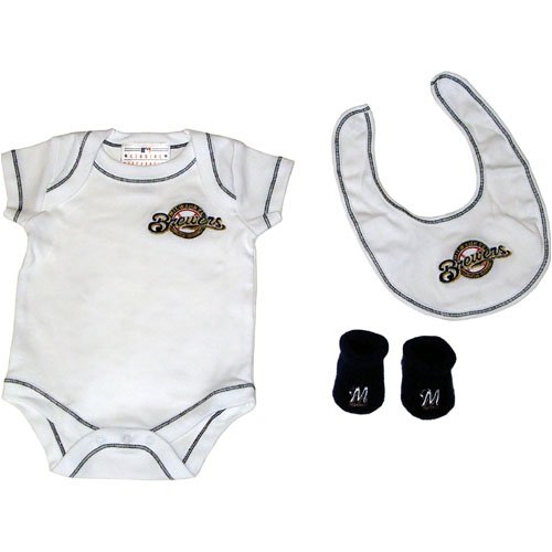 Milwaukee Brewers Newborn 3 Piece Bodysuit, Bib, & Booties Set