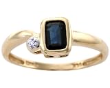 14K Yellow or White Gold Simply Octagon Gemstone and Diamond Promise Ring-Blue Sapphire-full, half sizes from 5-8.5