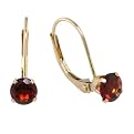 14K Gold 5mm Round Garnet Leverback Earrings