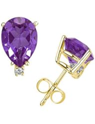 12X8mm Pear Amethyst and Diamond Stud Earrings in 14K Yellow Gold