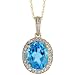 14k Gold 18 in. Thin Chain & 13/16 in. (21mm) tall Oval Stone Pendant, w/ 0.12 Carat Brilliant Cut Diamonds & 2.50 Carats Oval Cut (10x8mm) Blue Topaz Stone image 1