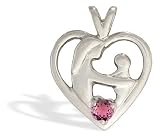14K White Gold Genuine Round Pink Tourmaline Mother with Child Pendant