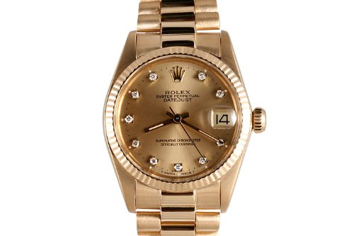 Rolex Midsize Yellow Gold President Champagne Dial Fluted Bezel