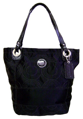 Coach Signature Op Art Quilted Alex Bag Purse Tote 14276 Black
