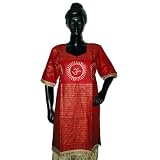 Red Yoga Cotton Tunic Tops OM Print Long Dress Tops M FREE SHIPP