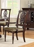 Set of 2 Dining Arm Chairs with Crafted Back in Brown Finish