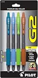 Pilot G2 Retractable Premium Gel Ink Rolling Ball Pen, Fine Point, 4-Pack, Assorted Colors, Teal/Periwinkle Blue/Lime/Caramel Inks (31197)