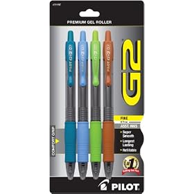 Pilot G2 Retractable Premium Gel Ink Rolling Ball Pen, Fine Point, 4-Pack, Assorted Colors, Teal/Periwinkle Blue/Lime/Caramel Inks (31197)