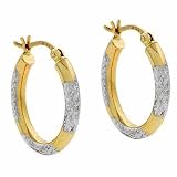 Image of 14K Yellow White Gold Diamond-Cut Hoop Earrings