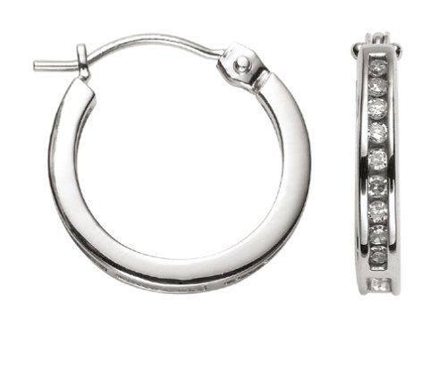 14k White Gold, Round, Diamond Hoop Earrings (1/8 cttw, J Color, I2 Clarity)