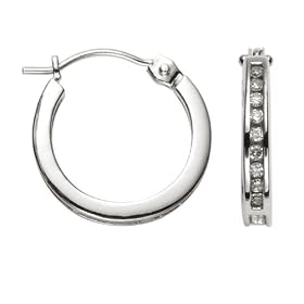 14k White Gold, Round, Diamond Hoop Earrings (1/8 cttw, J Color, I2 Clarity) by Round Diamond