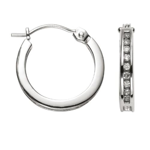 14k White Gold, Round, Diamond Hoop Earrings (1/8 cttw, J Color, I2 Clarity)
