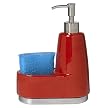 Ceramic and Stainless Steel Soap Dispenser and Sponge Holder - Red
