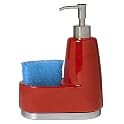 Ceramic and Stainless Steel Soap Dispenser and Sponge Holder - Red