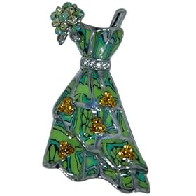 Green And Silver Tone Dress Pin Brooch by Pugster