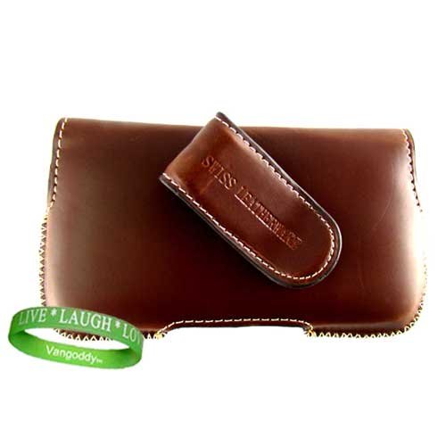 Apple iPhone 4S Horizontal Leather Holster Case with Scratch Resistant Interior and Rotatable Belt Clip Brown + Live * Laugh * Love VG Wrist Band!!!