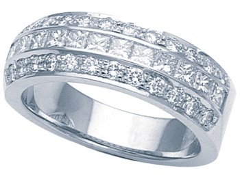 1.25 cts Princess Diamonds Band - Platinum, 18kt White or Yellow Gold