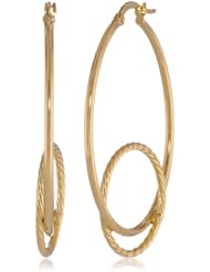 14k Italian Yellow Gold High Polish Inner Circle Design with Hoop Earrings