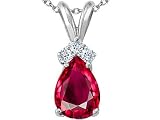 1.56 cts Created Ruby and Genuine Diamond Pendant - 14kt White or Yellow Gold