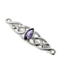 Sterling Silver Celtic Knot and Genuine Marquise Amethyst Brooch or Bar Pin
