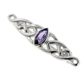 Sterling Silver Celtic Knot and Genuine Marquise Amethyst Brooch or Bar Pin by
