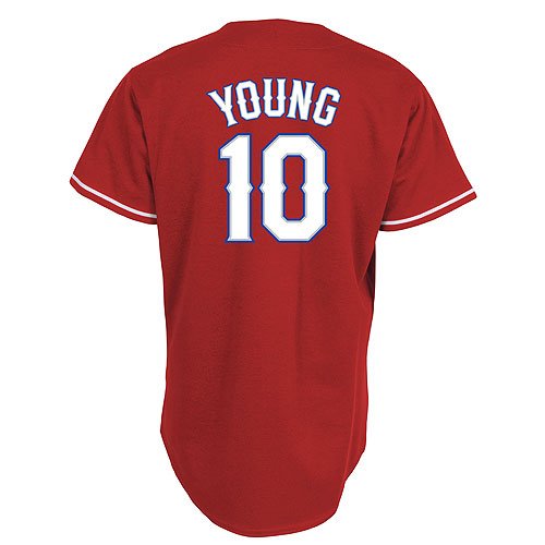 MLB Men's Texas Rangers Michael Young Scarlet Alternate Short Sleeve 6 Button Synthetic Replica Baseball Jersey Spring 2012  (Scarlet, Medium)