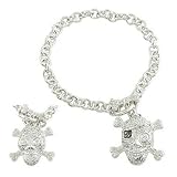SKULL CHARM BRACELET WITH WHITE AND BLACK CZ-7.25