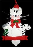 White Claydough Cat Holding Stocking With Mouse Christmas Ornament #182269