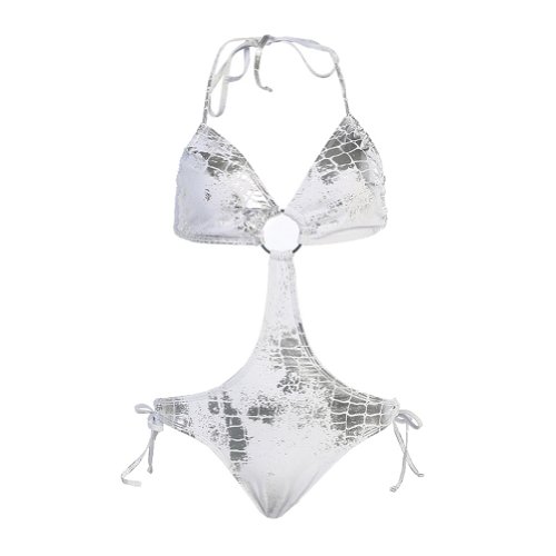 Monokini Swimsuit Alligator Print Bandeau Silver