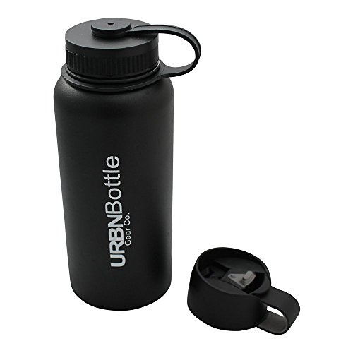 URBNBottle- Insulated Stainless Steel Water Bottle (32OZ Black), BPA Free, Sweat Free, Vacuum Sealed Double Wall Keeps Drinks Cold Or Hot For 12+ Hours