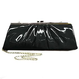 METAL FRAME BLACK PATENT LEATHER CLUTCH EVENING BAG
