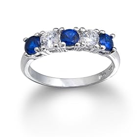 Sterling Silver Created Sapphire & Cubic Zirconia Ring by Cheline