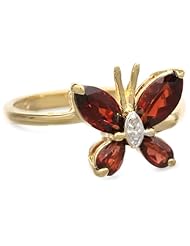 Yellow Gold Plated Sterling Silver Garnet with Diamond-Accent Butterfly Ring