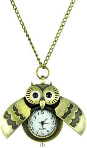 ilovefj Gold Owl Pocket Watch Necklace
