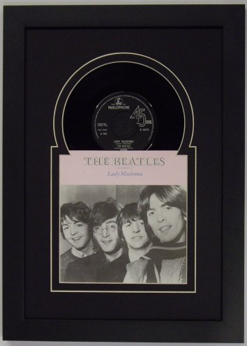 45 7 inch Vinyl Record and Record Sleeve Frame Featuring Black Mat Design and Solid Wood Black Frame