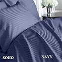 SOHO Bed Sheet Set 100% Egyptian Cotton Sateen Stripe 1000 Thread Count.(Queen) Navy Blue.