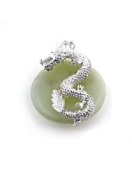 Genuine Green Jade and Asian Dragon Sterling Silver Pendant