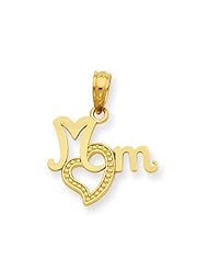 14k Yellow Gold Mom with Text Heart Mom Pendant