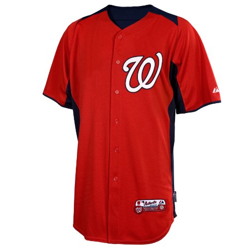 MLB Men's Washington Nationals Short Sleeve Authentic Button Front Cool Base Batting Practice Jersey (Scarlet/Navy, XX-Large)