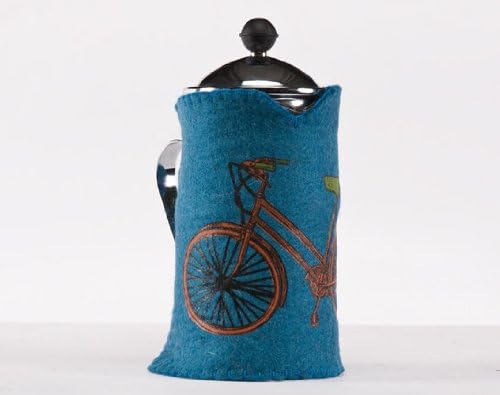 Fair Trade Felted Wool French Press Coffee Cozy- French Press Not Included - Bicycle (Blue)