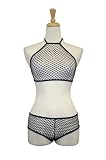 Exposed by Magic Silk Fishnet Halter Top and Short Set, Lrg/Xl, Black
