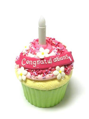 Ceramic Cupcake Trinket Box with Suprise Candle Topper - Congratulations