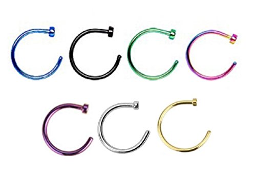 (7pcs) Color Assorted IP Plated Nose Ring Piercing Hoop 20 Gauge 5/16